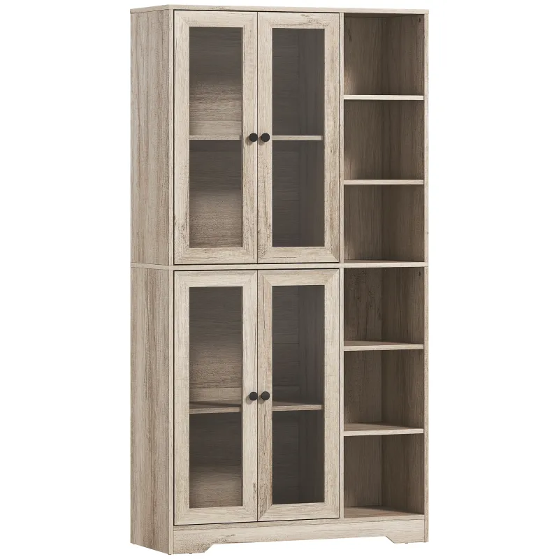 Alacena de Cocina con Vitrinas con 4 Puertas Cierre Suave y Estantes Ajustables, 90x35x172 cm Gris Claro