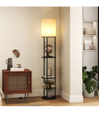 Lámpara de Pie con Estantes con 3 Temperaturas de Color Control Remoto para Salón Dormitorio Oficina Negro