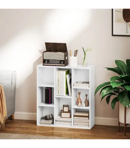 Estantería de Almacenaje con 8 Compartimentos Diseño Vertical u Horizontal para Libros Decoración 74,3x24x80 cm Blanco