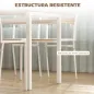 Juego de Mesa y 4 Sillas de Comedor Estilo Moderno Marco Metálico para Espacios Pequeños Blanco
