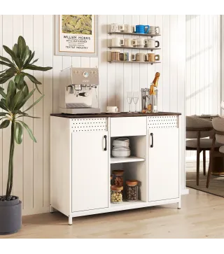 Aparador para Salón con 2 Puertas con Orificios Cajón Compartimentos Abiertos Estantes Ajustables 100x40x80 cm Blanco