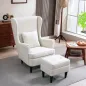 Sillón con Reposapiés Respaldo Alto Capitoné Patas de Madera Almohada Acolchada y Tapizado en Lino Beige