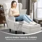 Sillón con Reposapiés Respaldo Alto Capitoné Patas de Madera Almohada Acolchada y Tapizado en Lino Beige