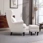Sillón con Reposapiés Respaldo Alto Capitoné Patas de Madera Almohada Acolchada y Tapizado en Lino Beige