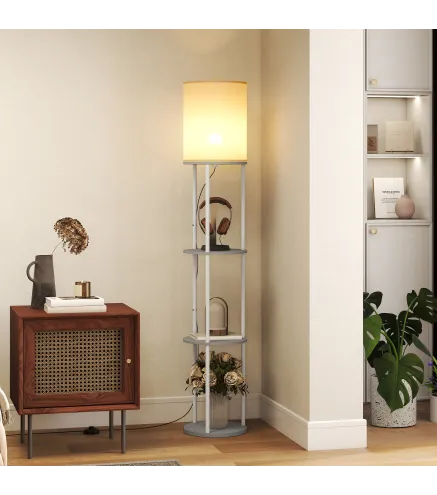 Lámpara de Pie con Estantes con 3 Temperaturas de Color Control Remoto para Salón Dormitorio Oficina Gris