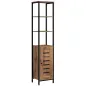 Columna de Baño Estrecha con Puerta de Lamas Estantes Ajustables Compartimentos Abiertos 37x30x167 cm Marrón Rústico