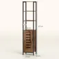 Columna de Baño Estrecha con Puerta de Lamas Estantes Ajustables Compartimentos Abiertos 37x30x167 cm Marrón Rústico