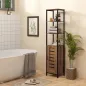 Columna de Baño Estrecha con Puerta de Lamas Estantes Ajustables Compartimentos Abiertos 37x30x167 cm Marrón Rústico