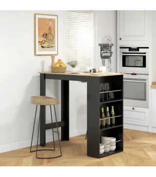 Mesa Alta de Bar Mesa de Cocina con 3 Estantes Marco de Madera Estilo Moderno 112x57x106 cm Negro y Natural