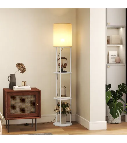 Lámpara de Pie con Estantes con 3 Temperaturas de Color Control Remoto para Salón Dormitorio Oficina Blanco