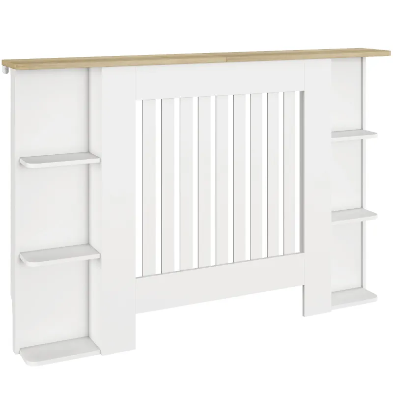 Cubre Radiadores con Estantes Cubreradiador de MDF Diseño Moderno de Listones para Salón Dormitorio 124x19x83 cm Blanco