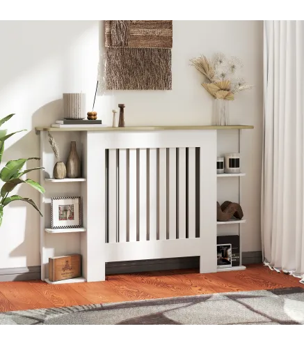 Cubre Radiadores con Estantes Cubreradiador de MDF Diseño Moderno de Listones para Salón Dormitorio 124x19x83 cm Blanco