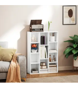 Estantería de Almacenaje con 11 Compartimentos Diseño Vertical u Horizontal para Libros Decoración 74,3x24x106 cm Blanco