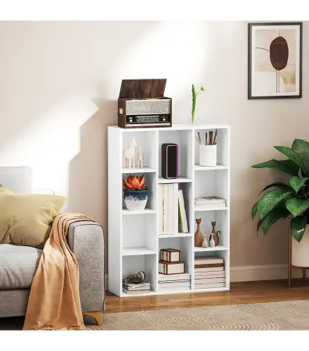 Estantería de Almacenaje con 11 Compartimentos Diseño Vertical u Horizontal para Libros Decoración 74,3x24x106 cm Blanco