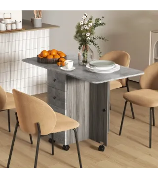 Mesa Plegable de Comedor con Ruedas Alas Abatibles 2 Cajones y Armario Hasta 6 Personas 120x60x76,5 cm Gris