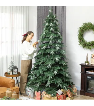 Árbol de Navidad Artificial 210 cm Ramas Realistas con Efecto Nieve Soporte de Acero Base Plegable Montaje Rápido