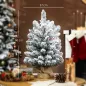 Mini Árbol de Navidad Artificial 60 cm con 35 Luces LED 72 Ramas Densas con Nieve Adornos y Base de Arpillera Verde