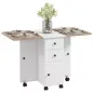 Mesa Plegable de Comedor con Ruedas Alas Abatibles 2 Cajones y Armario Hasta 6 Personas 120x60x76,5 cm Blanco y Natural