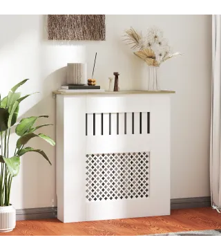 Cubre Radiadores 78x19x81 cm Cubierta para Radiador Diseño Moderno de Listones y Nido de Abeja Blanco