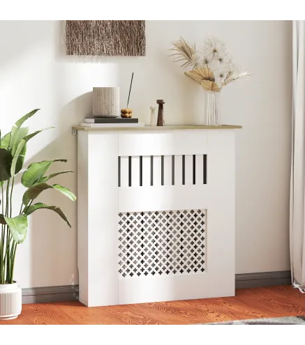 Cubre Radiadores 78x19x81 cm Cubierta para Radiador Diseño Moderno de Listones y Nido de Abeja Blanco