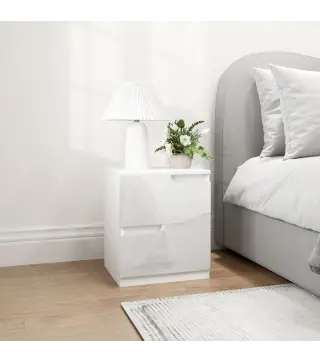 Mesita de Noche Moderna Mesilla de Noche con Cajones con Frontal Blanco Brillante y Almohadilla 40x40x48 cm Blanco