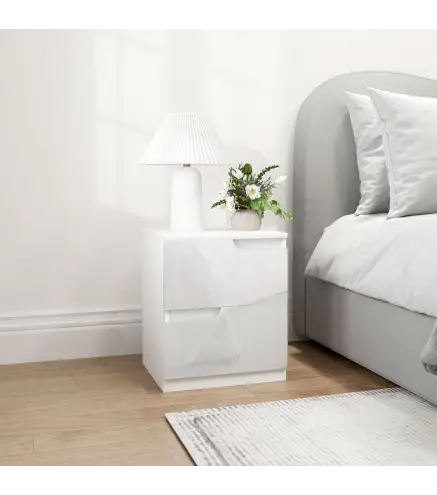 Mesita de Noche Moderna Mesilla de Noche con Cajones con Frontal Blanco Brillante y Almohadilla 40x40x48 cm Blanco