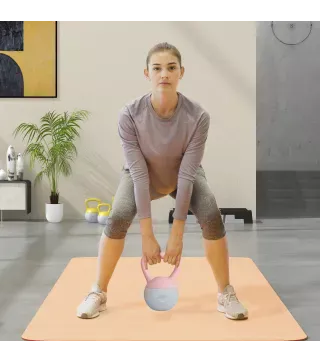 Pesa Rusa 6 kg Kettlebell Relleno de Arena Metálica y Mango Antideslizante para Entrenamiento en Casa 19x19x28 cm Rosa