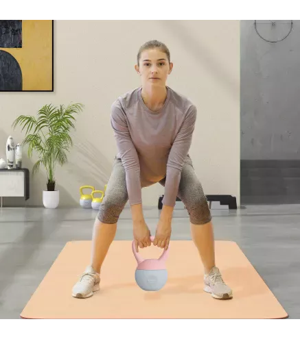 Pesa Rusa 6 kg Kettlebell Relleno de Arena Metálica y Mango Antideslizante para Entrenamiento en Casa 19x19x28 cm Rosa