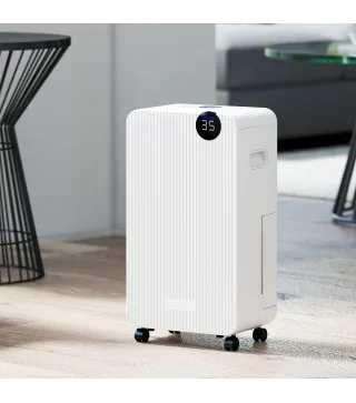 Deshumidificador 12L/día Depósito de Agua 2,1L Pantalla LED Temporizador 24 H Bloqueo Infantil hasta 12-25㎡ Blanco