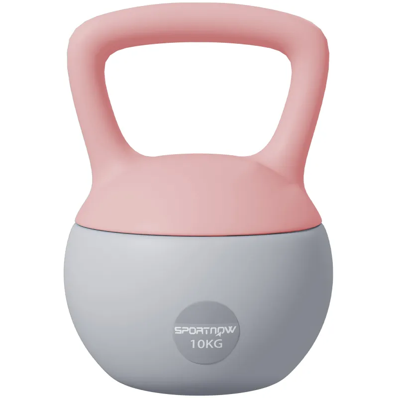 Pesa Rusa 10 kg Kettlebell Relleno de Arena Metálica Mango Antideslizante para Entrenar en Casa 21x21x30cm Rosa y Gris