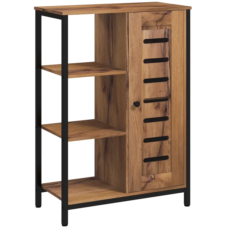 Armario de Baño Estrecho Puerta de Lamas 60x30x85 cm Marrón Rústico