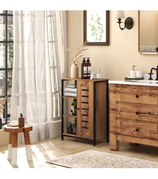 Armario de Baño Estrecho Puerta de Lamas 60x30x85 cm Marrón Rústico