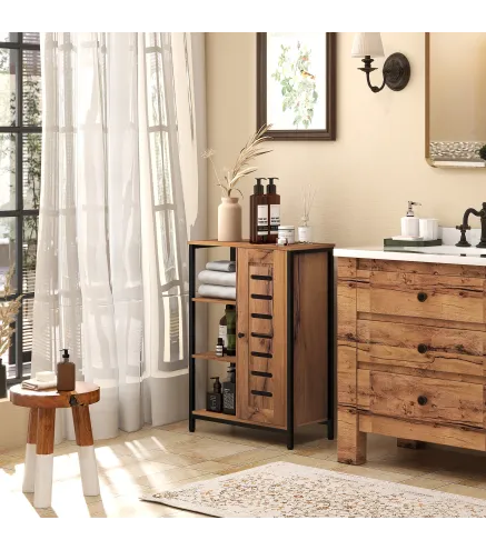 Armario de Baño Estrecho Puerta de Lamas 60x30x85 cm Marrón Rústico