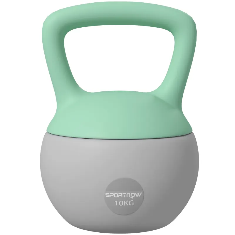 Pesa Rusa 10 kg Kettlebell Relleno de Arena Metálica Mango Antideslizante para Entrenar en Casa 21x21x30cm Verde y Gris