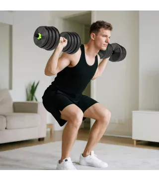 Juego de Mancuernas Ajustables 30 kg 3 en 1 con Barras de Conexión y Mangos Antideslizantes para Gimnasio en Casa Verde
