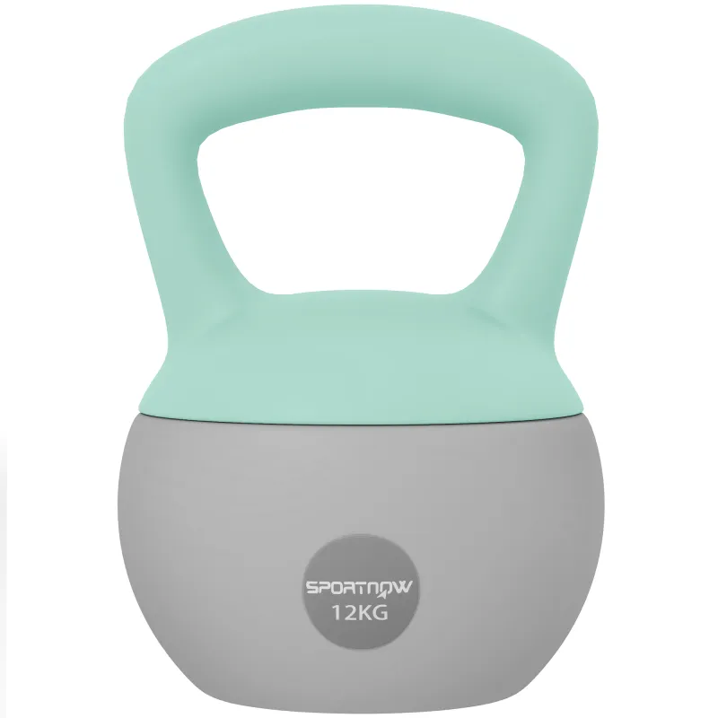 Pesa Rusa 12 kg Kettlebell Relleno de Arena Metálica Mango Antideslizante para Entreno en Casa 21x21x30 cm Verde y Gris