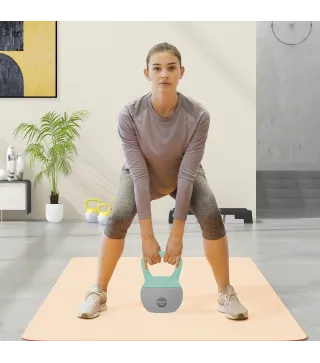 Pesa Rusa 12 kg Kettlebell Relleno de Arena Metálica Mango Antideslizante para Entreno en Casa 21x21x30 cm Verde y Gris