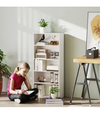 Estantería con 3 Estantes Ajustables y Sistema Antivuelco para Oficina Salón o Dormitorio 60x24x133,5 cm Blanco