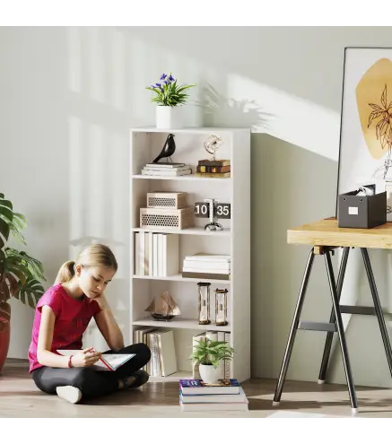 Estantería con 3 Estantes Ajustables y Sistema Antivuelco para Oficina Salón o Dormitorio 60x24x133,5 cm Blanco