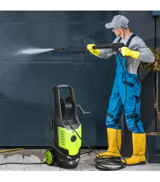 Hidrolimpiadora de Alta Presión 2200W con Accesorios Ángulo Ajustable y Parada Automática 32x32x80 cm Verde y Negro