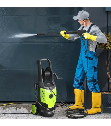 Hidrolimpiadora de Alta Presión 2200W con Accesorios Ángulo Ajustable y Parada Automática 32x32x80 cm Verde y Negro