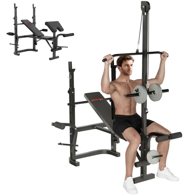 Banco de Musculación con Soporte para Barra Ajustable Extensión de Piernas Curl de Predicador y Mariposa para Gimnasio Banco de Musculación con Soporte para Barra Ajustable Extensión de Piernas Curl de Predicador y Mariposa para Gimnasio