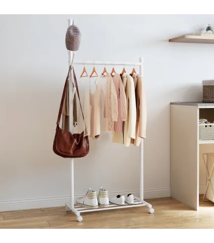 Burro para Ropa con Ruedas 5 Ganchos Barra para Colgar y Balda Inferior para Recibidor Entrada 68x43x171 cm Blanco