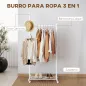 Burro para Ropa con Ruedas 5 Ganchos Barra para Colgar y Balda Inferior para Recibidor Entrada 68x43x171 cm Blanco
