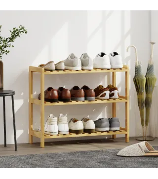 Zapatero de Bambú de 3 Niveles Estantería de Zapatos para 9 Pares para Recibidor Pasillo 70x26x57,5 cm Natural