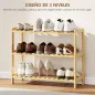 Zapatero de Bambú de 3 Niveles Estantería de Zapatos para 9 Pares para Recibidor Pasillo 70x26x57,5 cm Natural