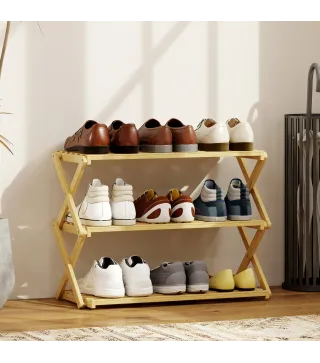 Zapatero Estrecho de Bambú Zapatero Vertical Plegable de 3 Niveles Sin Instalación Natural