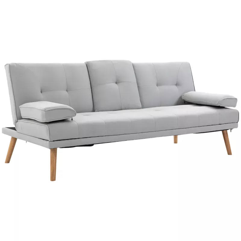 Sofá Cama 3 Plazas con Respaldo Ajustable de 3 Niveles Reposabrazos Desmontable 181x77x78 cm Gris Claro Sofá Cama 3 Plazas con Respaldo Ajustable de 3 Niveles Reposabrazos Desmontable 181x77x78 cm Gris Claro