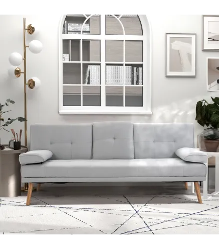 Sofá Cama 3 Plazas con Respaldo Ajustable de 3 Niveles Reposabrazos Desmontable 181x77x78 cm Gris Claro