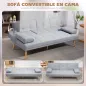 Sofá Cama 3 Plazas con Respaldo Ajustable de 3 Niveles Reposabrazos Desmontable 181x77x78 cm Gris Claro